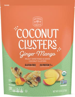 Southern Grove Southern Grove Ginger Cranberry Or Ginger Mango Coconut Clusters 8 oz Snacks deal at Aldi
