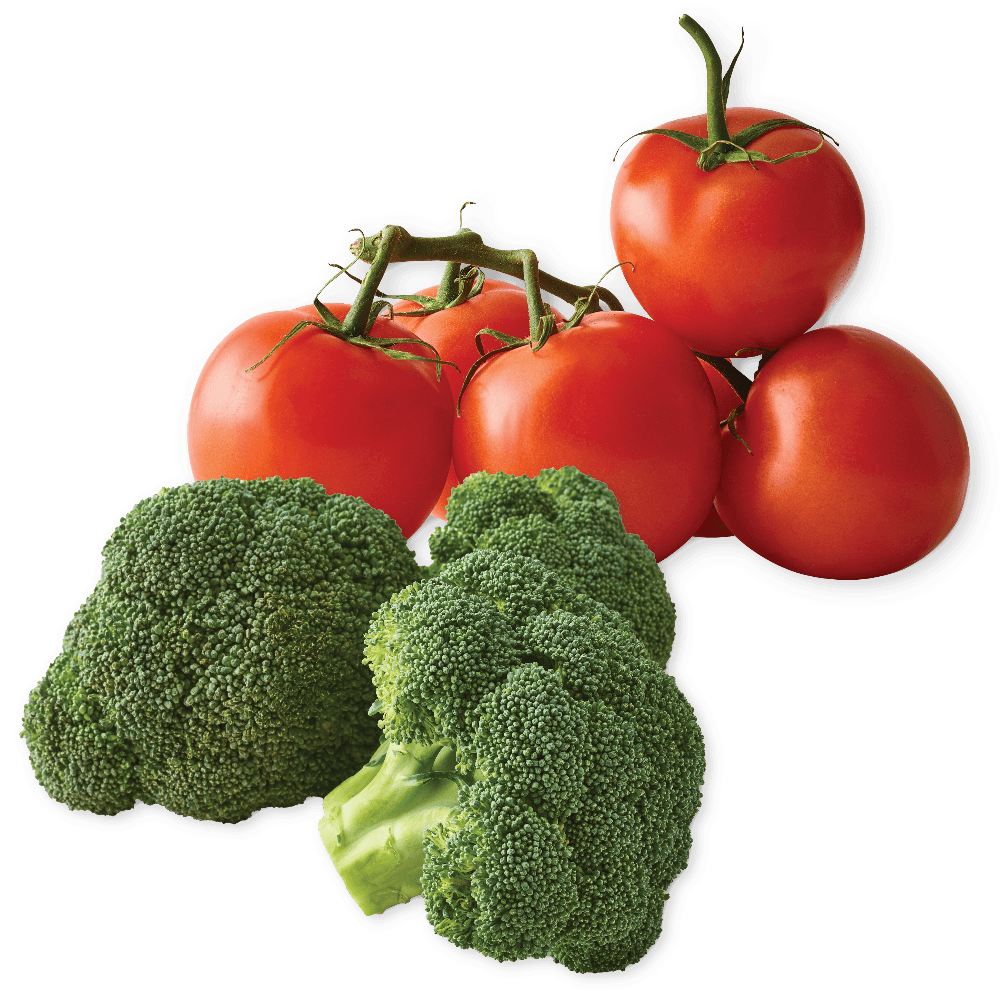 Red Tomatoes On The Vine Or Broccoli Crowns - per lb